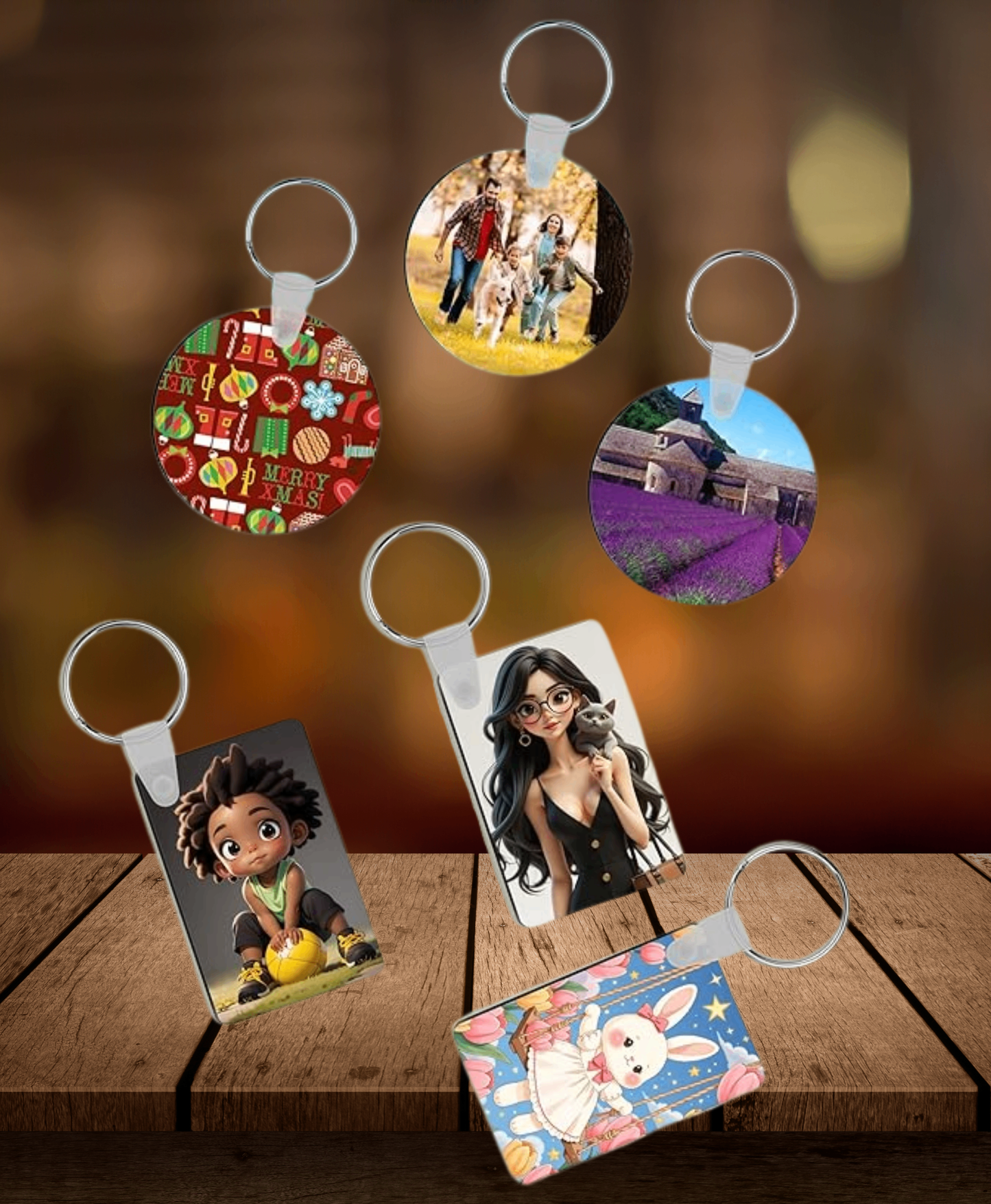 Customizable Resin Keychains – Double-Sided Print (Round & Rectangle)